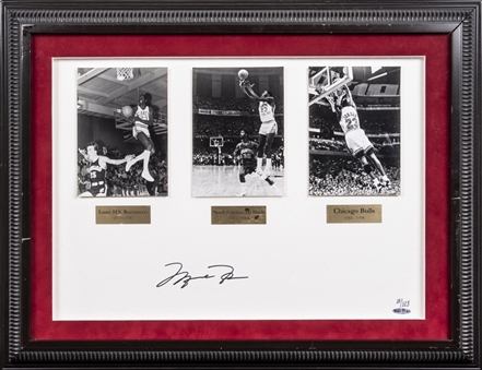 Michael Jordan Signed and Framed to 26.5x20.5" "3 Era" Collage Including a Photo and Plaque from High School, College, and Chicago Bulls (UDA)